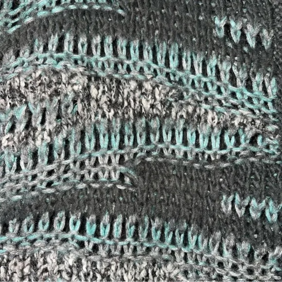 Rubbish | Gray Turquoise Wool Blend Shawl Collar Zip Up Crochet Sweater, Small - Picture 3 of 6
